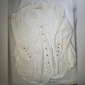 We The Free Ivory Pintuck Button-Down Tunic Shirt Size Medium